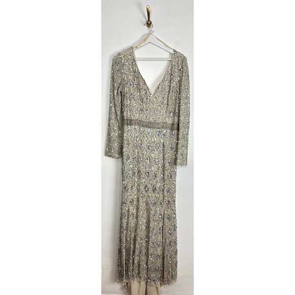 MAC DUGGAL Long Sleeve Sequin Gown in Nude Size US 12 - Picture 5 of 15